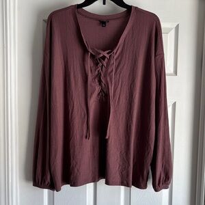 Torrid Lace-Up Blouse - Deep Burgundy